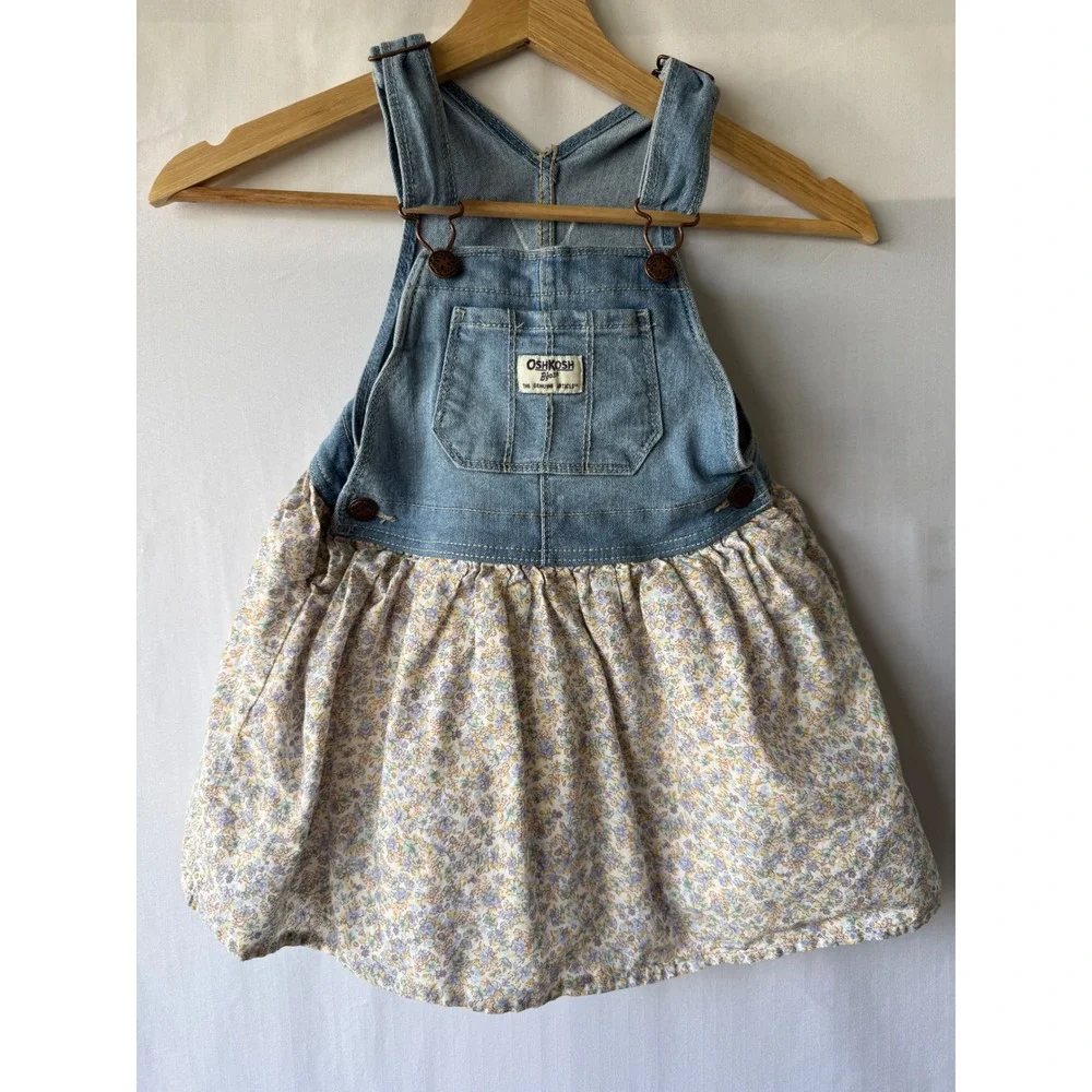 OshKosh Bgosh Girls Denim Floral Overall Dress Blue Jean Jumper 4T OSH89379-SML